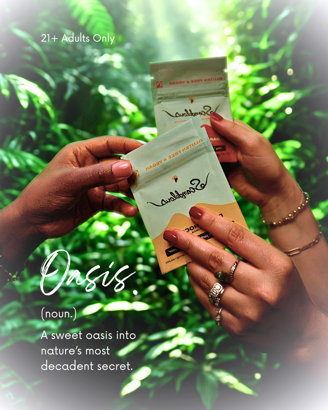 Scandalous Chocolates photographed in a lush green campaign world